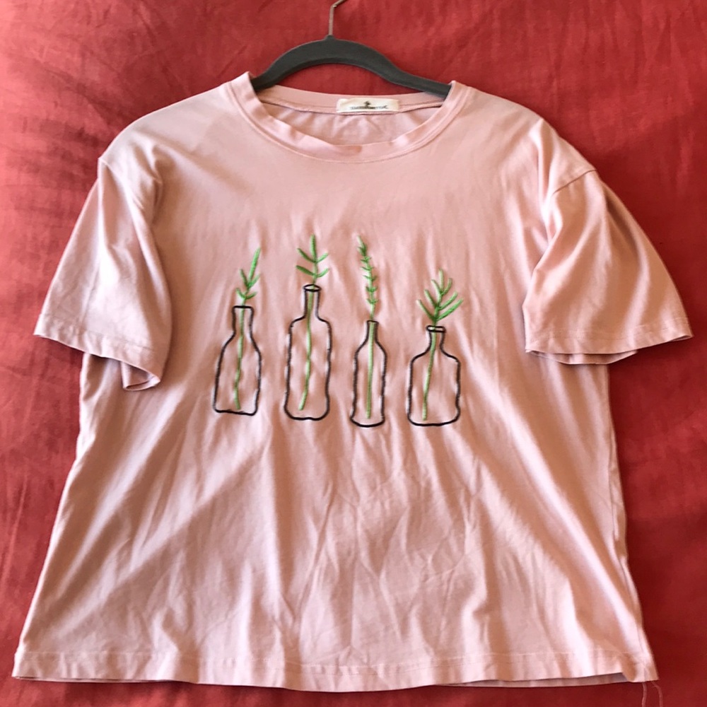 Pink stitched succulent shirt